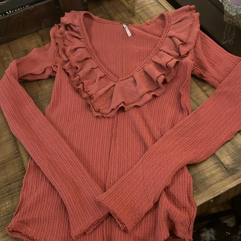 Free People Coral Ruffle Long Sleeve Top - Picture 3 of 4
